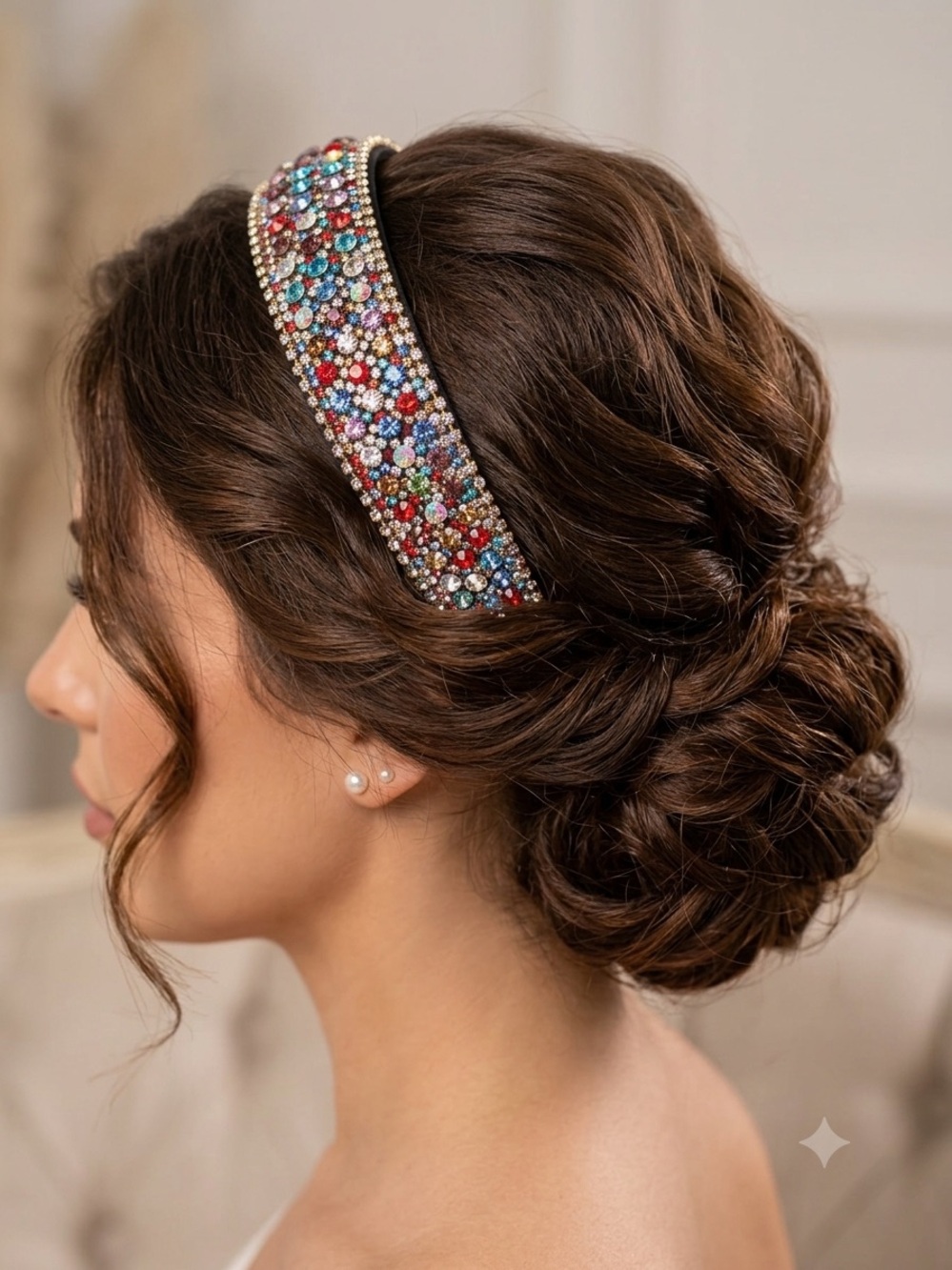 Embellished Multicolor Crystal Padded Headband - Picture 1 of 2